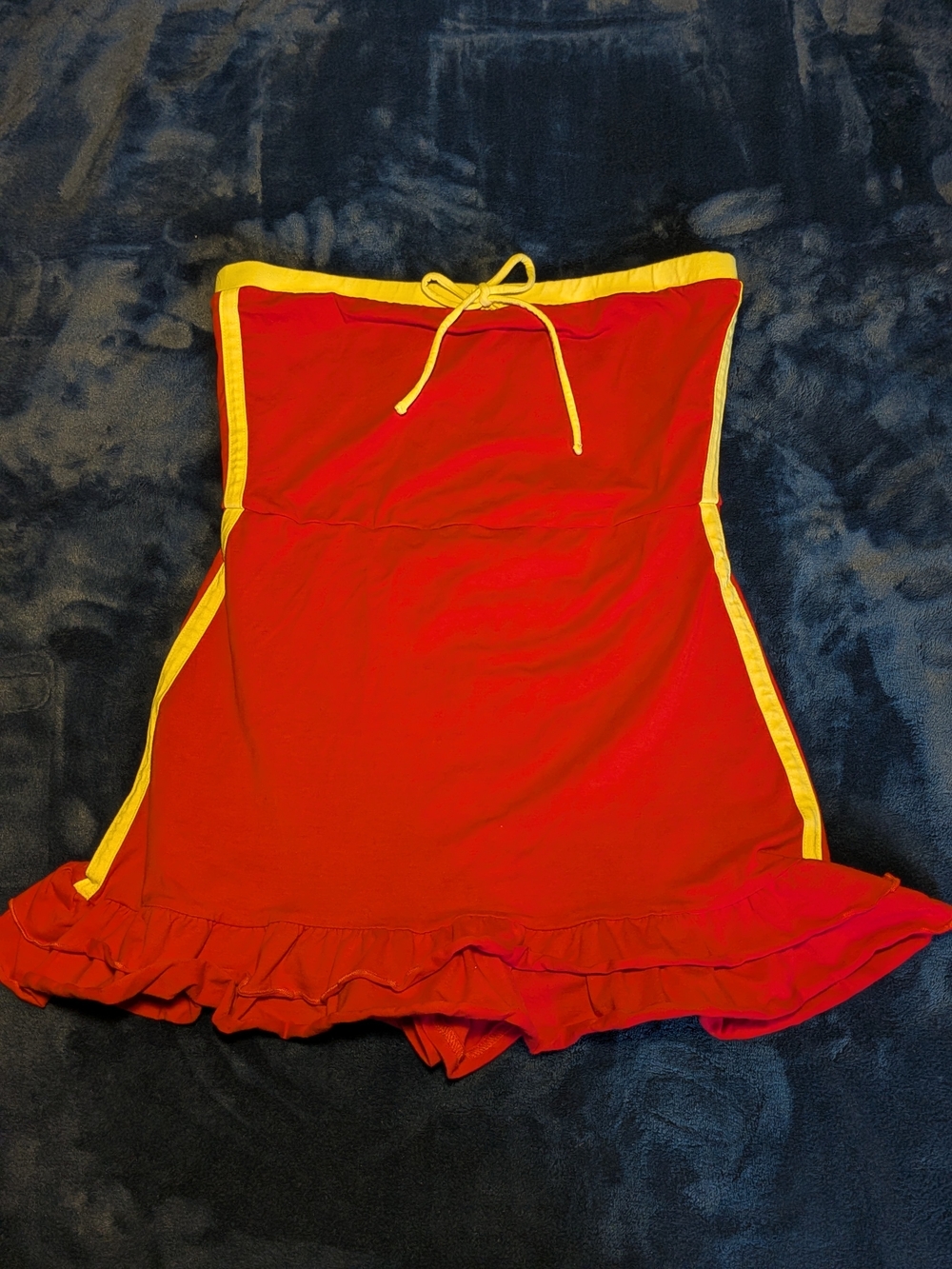 Out From Under Women’s Strapless Red/Yellow Jersey Romper Size S Stretch Ruffle